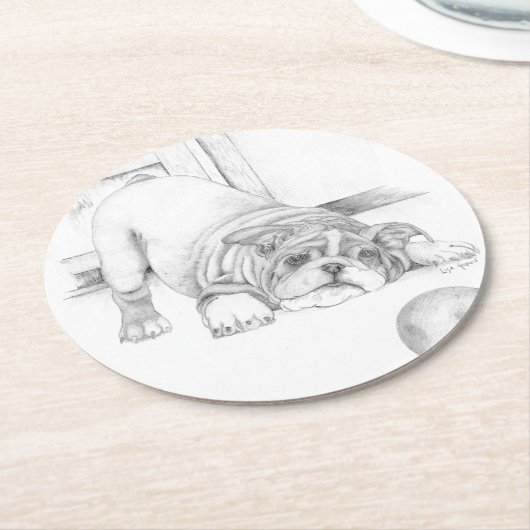 Spielender Welpe Runder Pappuntersetzer (Angewinkelt)