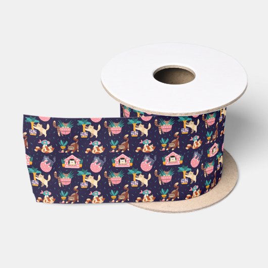 Spielendes Cat Lover Design Satinband (Spule)