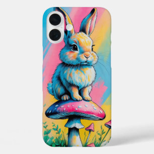 Spielendes Kaninchen auf Pilzkolorieren Tierart iPhone 16 Plus Hülle