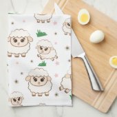 Spielendes Schafmuster Geschirrtuch (Viertel Falte)