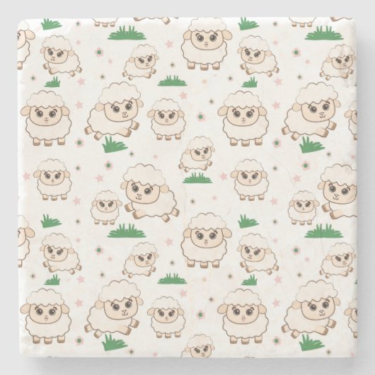 Spielendes Schafmuster Steinuntersetzer (Vorderseite)
