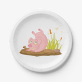 Spielendes Schwein in der sonnigen Farm Tier Pappteller (Vorderseite)