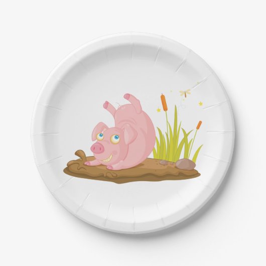 Spielendes Schwein in der sonnigen Farm Tier Pappteller (Vorderseite)