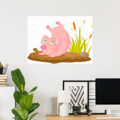 Spielendes Schwein in der sonnigen Farm Tier Poster