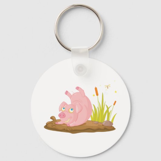 Spielendes Schwein in der sonnigen Farm Tier Schlüsselanhänger (Vorderseite)