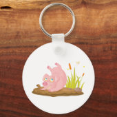 Spielendes Schwein in der sonnigen Farm Tier Schlüsselanhänger (Vorderseite)