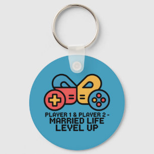 Spieler 1 & 2 Verheirateter Gamer Level Up Kunst Schlüsselanhänger