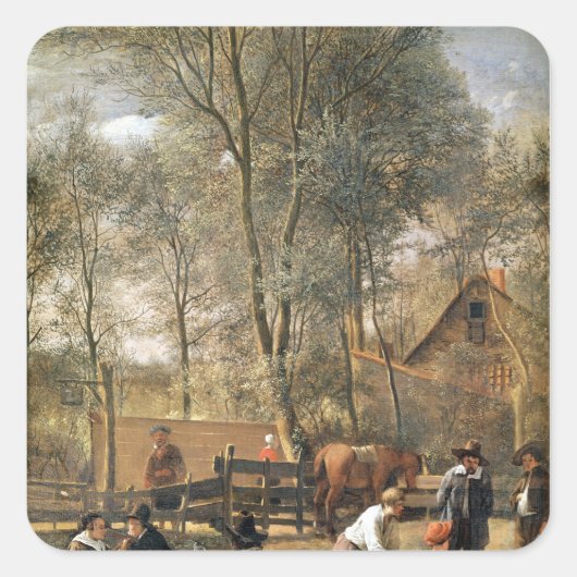Spieler außerhalb eines Gasthauses, c.1660-63 Quadratischer Aufkleber (Vorderseite)