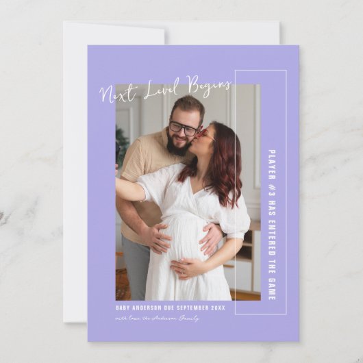 Spieler drei | Videospiel Themed Foto Pregnance Ankündigung (Vorderseite)