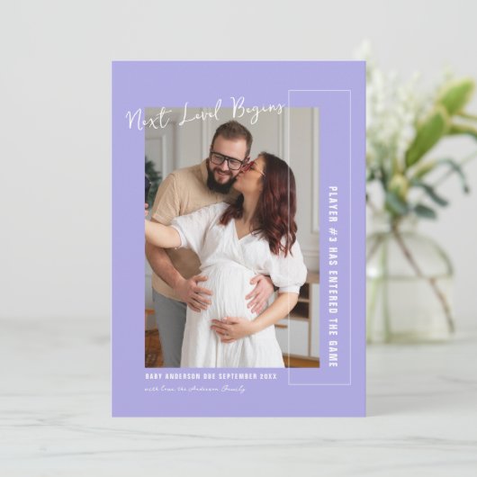 Spieler drei | Videospiel Themed Foto Pregnance Ankündigung (Stehend Vorderseite)