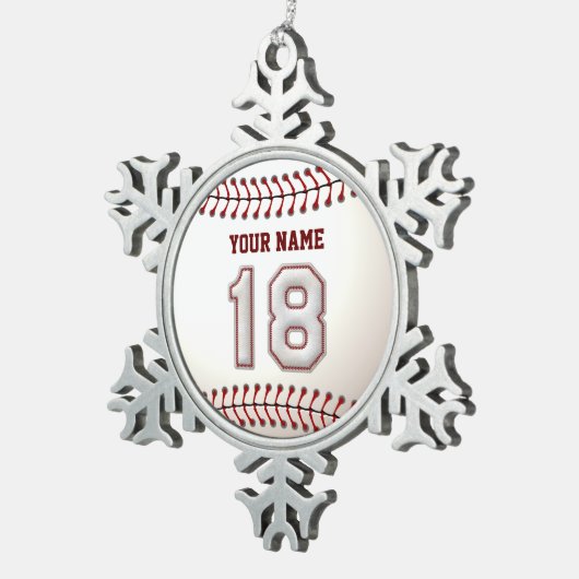 Spieler Nr. 18 - coole Baseball-Stiche Schneeflocken Zinn-Ornament (Rechts)