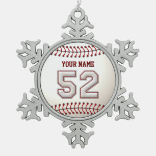 Spieler Nr. 52 - coole Baseball-Stiche Schneeflocken Zinn-Ornament
