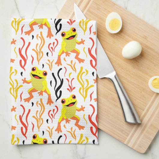 Spielerfrösche Geschirrtuch (Viertel Falte)