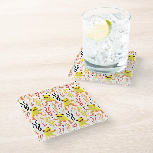 Spielerfrösche Glasuntersetzer (Schrägansicht)