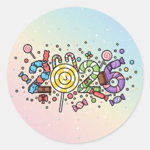 Spielerisch 2026 Zahlen aus bunten Leckereien mit  Runder Aufkleber