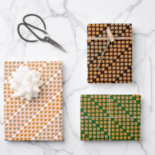 Spielerisch Orange und Blaue Blumen Geschenkpapier Set