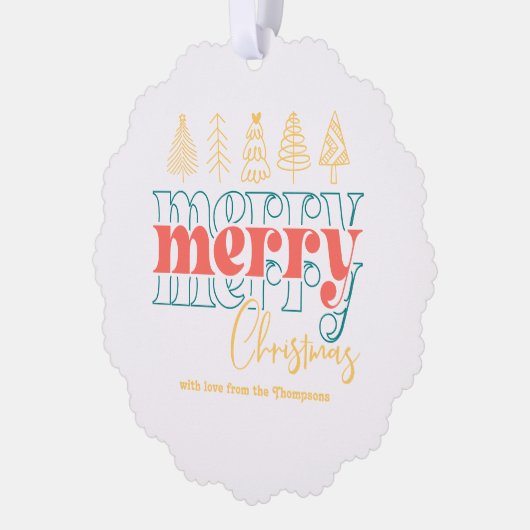 Spielerisch Retro Scribbles Frohe Weihnachts-Keepa Ornament Karte (Links)