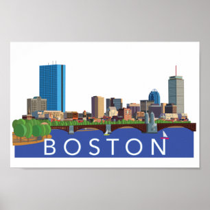 Spielerisch und einzigartig Illustration Boston Sk Poster