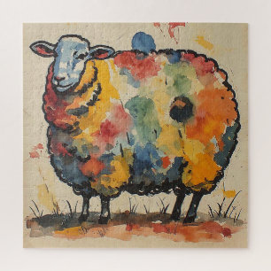 Spielerische Aquarell-Schaf-Malerei Puzzle