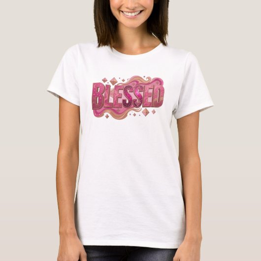 Spielerische BLESSED 2D Modekunst T-Shirt (Vorderseite)