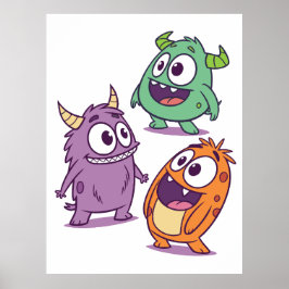 Spielerische Cartoon-Monster - Niedliche Mit Augen Poster