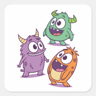 Spielerische Cartoon-Monster - Niedliche Mit Augen Quadratischer Aufkleber
