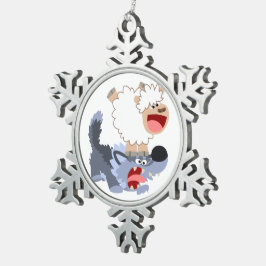 Spielerische Cartoon-Schaf- und Wolf-Zinnschmuck Schneeflocken Zinn-Ornament