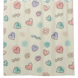 Spielerische Doodles von Herz, Punkten und gewellt Duschvorhang