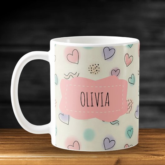 Spielerische Doodles von Herz, Punkten und gewellt Kaffeetasse