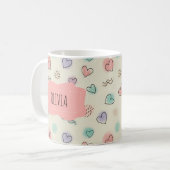Spielerische Doodles von Herz, Punkten und gewellt Kaffeetasse (Vorderseite Links)