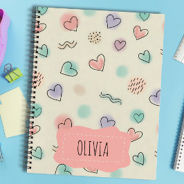 Spielerische Doodles von Herz, Punkten und gewellt Notizblock