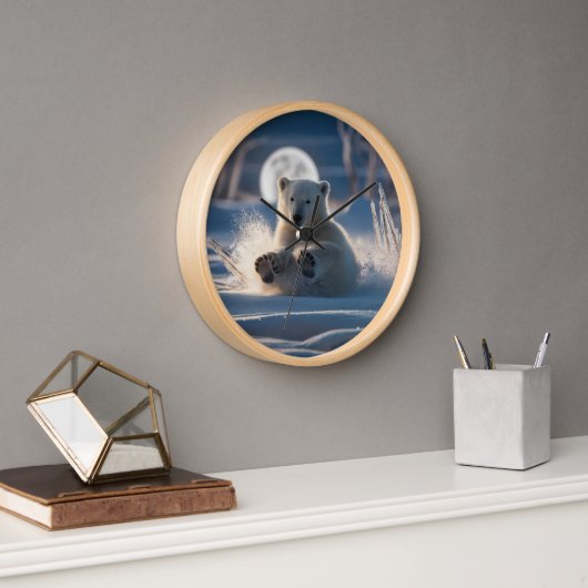 spielerische Eisbärenrollen im Schnee Uhr (Büro)