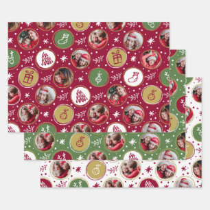 Spielerische Familienfoto-Collage Weihnachten Geschenkpapier Set