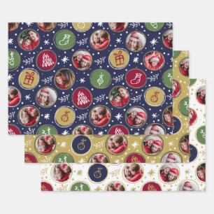 Spielerische Familienfoto-Collage Weihnachten Geschenkpapier Set