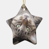 Spielerische gestreifte wilde Tabby-Katze Keramikornament (Links)