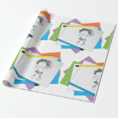 Spielerische Girl Sketch Zeichnend mit farbenfrohe Geschenkpapier (Ungerollt)