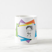 Spielerische Girl Sketch Zeichnend mit farbenfrohe Kaffeetasse (Mittel)