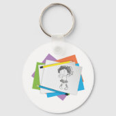 Spielerische Girl Sketch Zeichnend mit farbenfrohe Schlüsselanhänger (Rückseite)