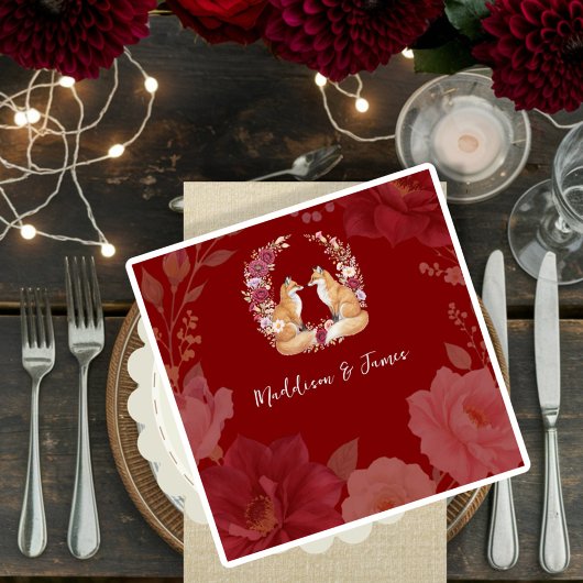 Spielerische Herbstfoxhochzeit Serviette