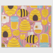 Spielerische Honigbiene und Hive Pattern Geschenkpapier (Flach)