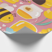 Spielerische Honigbiene und Hive Pattern Geschenkpapier (Ecke)