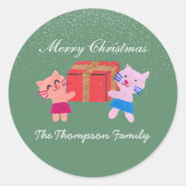 spielerische Katzen mit Geschenkboxen Moos Weihnac Runder Aufkleber