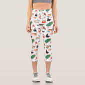 Spielerische Katzen und Weihnachtsbaummuster Capri Leggings (Vorderseite)
