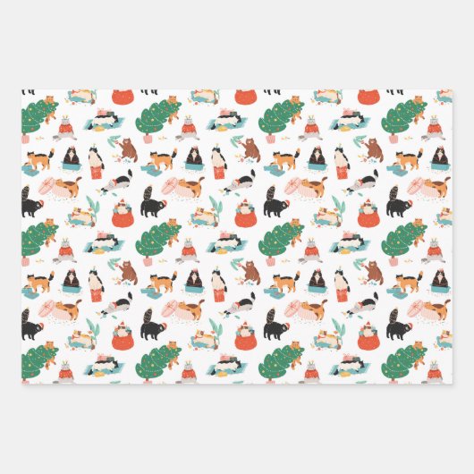 Spielerische Katzen und Weihnachtsbaummuster Geschenkpapier Set (Vorderseite 3)