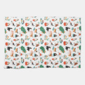 Spielerische Katzen und Weihnachtsbaummuster Geschirrtuch (Horizontal)