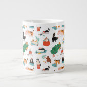 Spielerische Katzen und Weihnachtsbaummuster Jumbo-Tasse (Vorderseite)