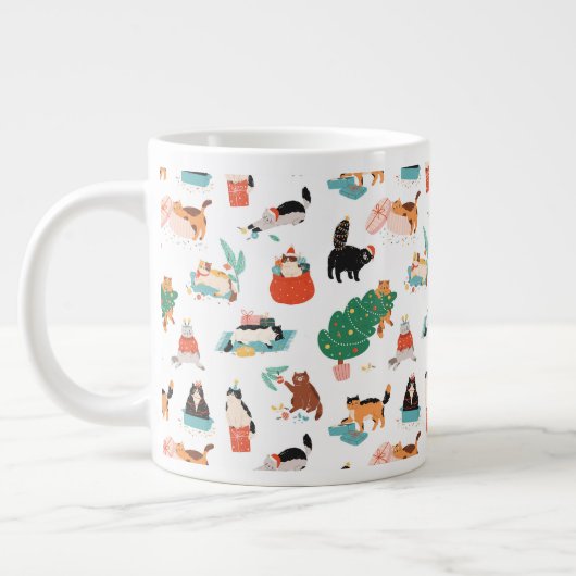Spielerische Katzen und Weihnachtsbaummuster Jumbo-Tasse (Links)