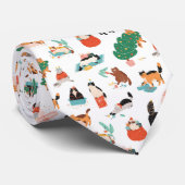 Spielerische Katzen und Weihnachtsbaummuster Krawatte (Gerollt)