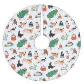 Spielerische Katzen und Weihnachtsbaummuster Polyester Weihnachtsbaumdecke (Vorderseite)