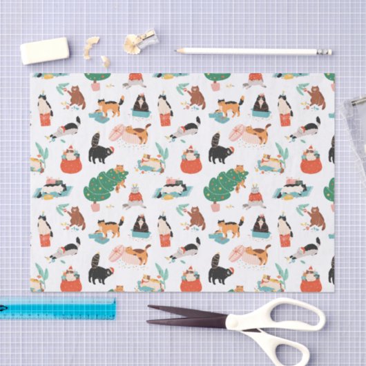 Spielerische Katzen und Weihnachtsbaummuster Seidenpapier (Handwerk)